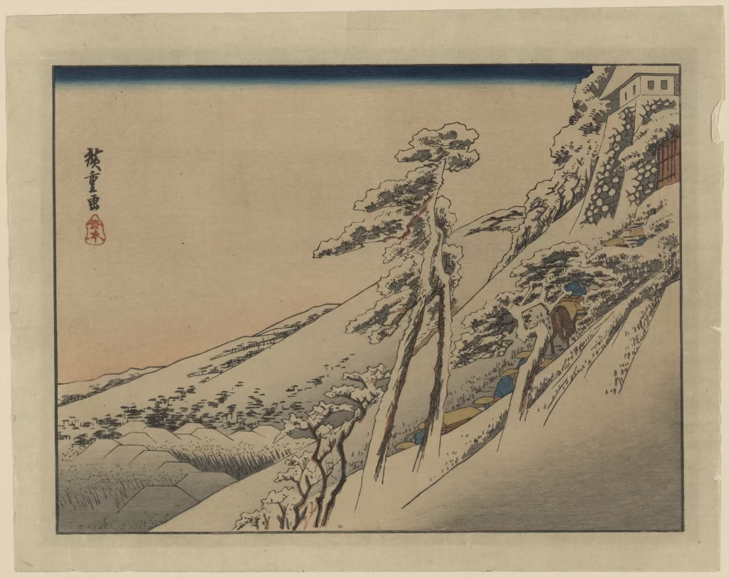 Snowy Landscape Traditional Art Japanese Serene Nature Trees