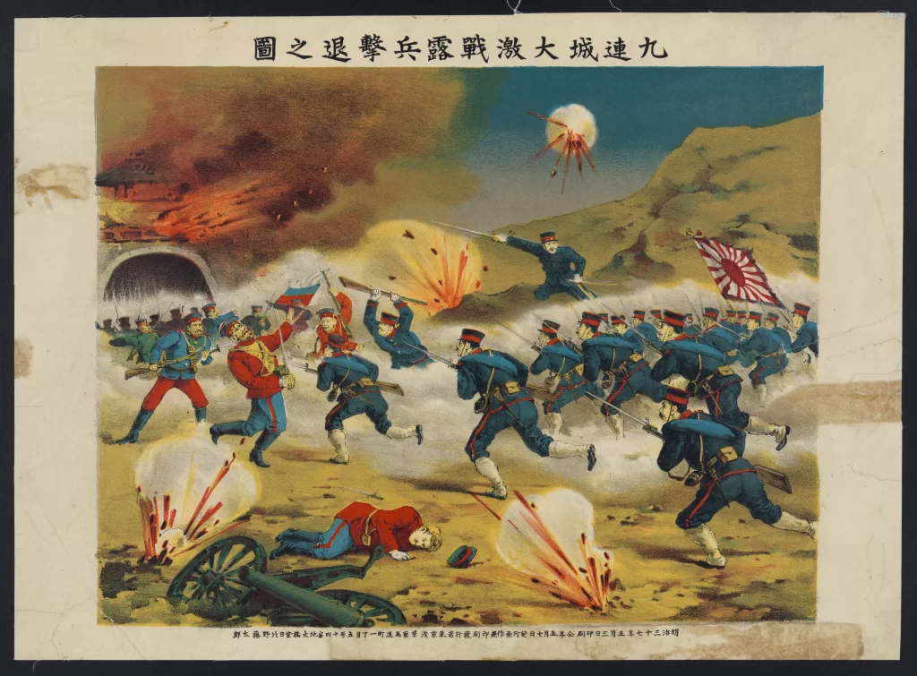 Soldiers Battle Explosions Traditional Attire Dynamic Action Historical Scene