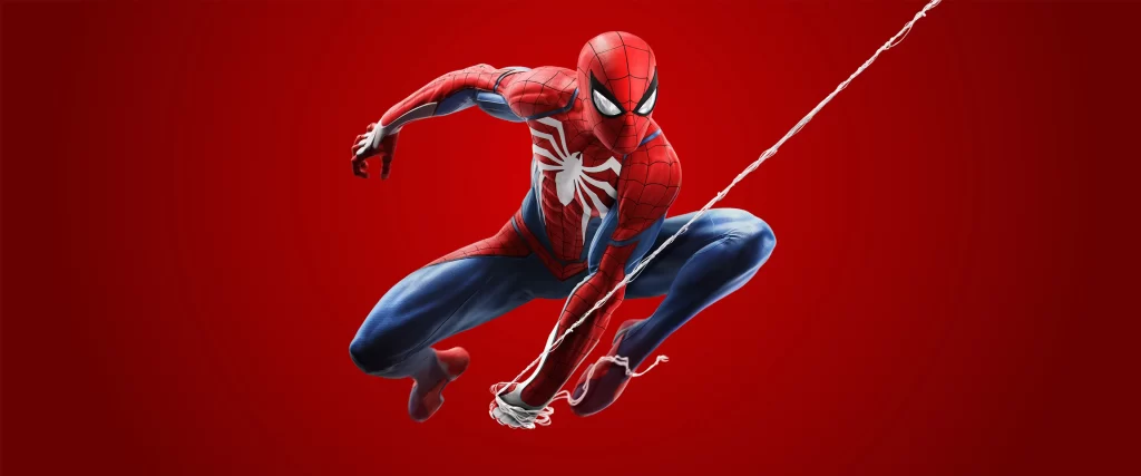 Spider-Man action hero red suit web-slinging dynamic pose