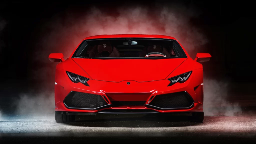Sports car red dynamic smoke luxury performance speed excitement