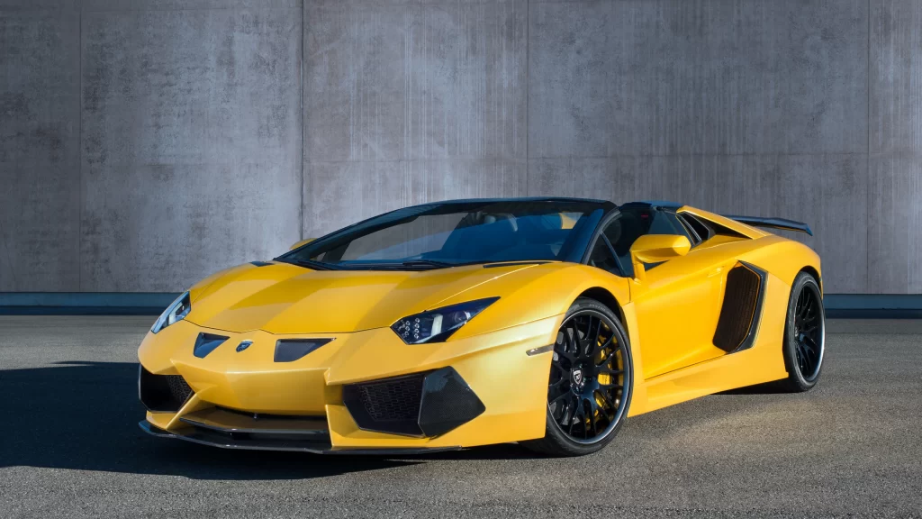 Sports car yellow luxury convertible wheels design Lamborghini