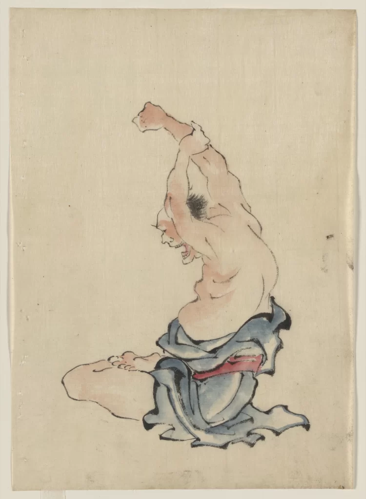 Sumo Wrestler Stretching Traditional Attire Dynamic Pose Ukiyo-e Woodblock Print