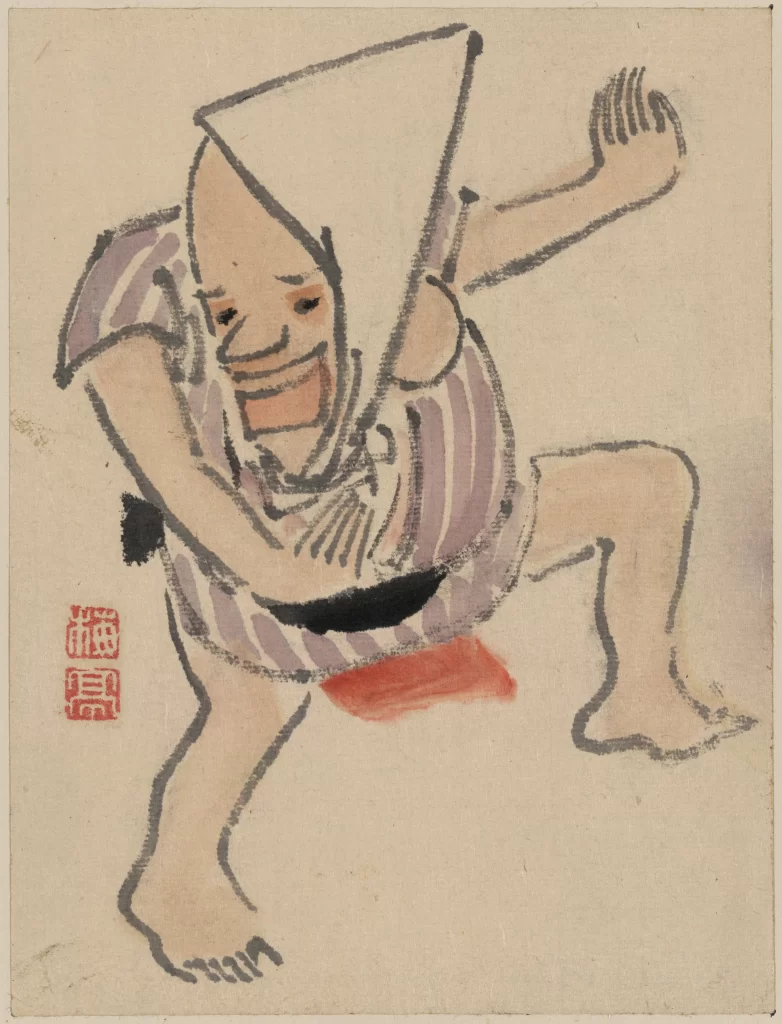 Sumo Wrestler Traditional Attire Dynamic Pose Japanese Art Cultural Depiction