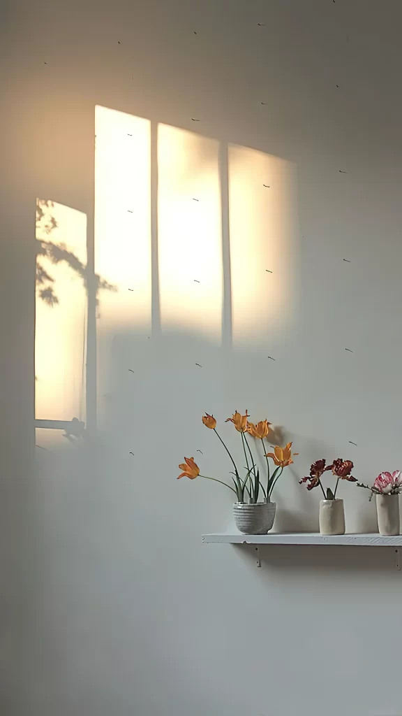 Sunlight Shadow Flowers Vase Wall Shelf