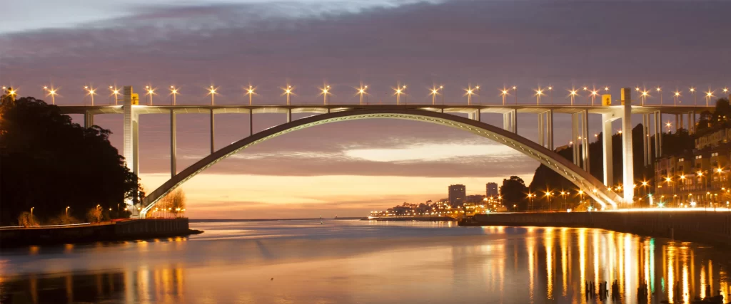 Sunset Bridge Reflections Lights River