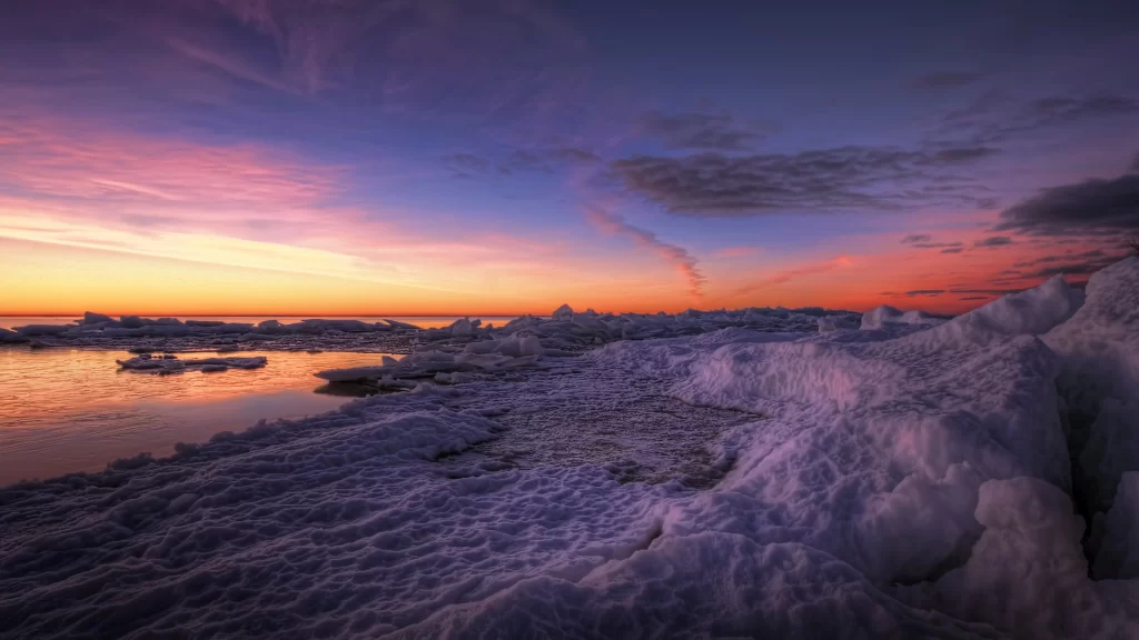 Sunset Ice Snow Horizon Clouds Reflection
