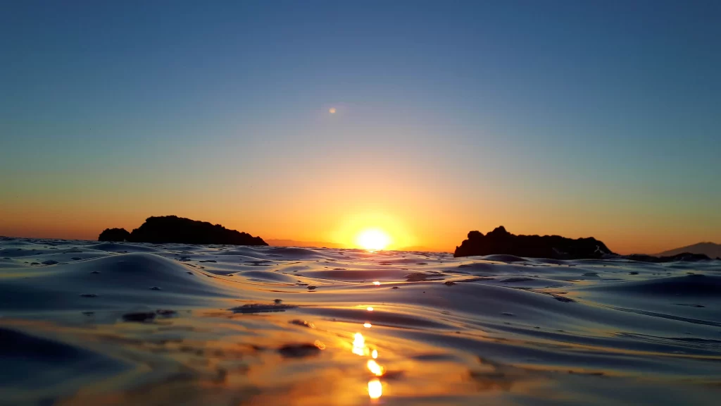 Sunset Ocean Horizon Reflection Rocks