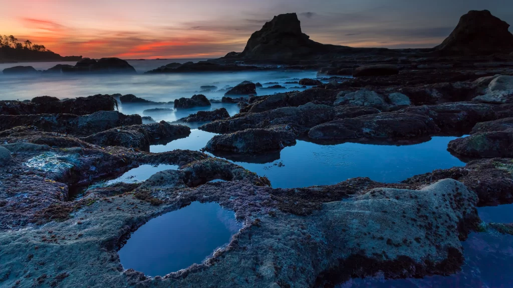 Sunset Ocean Rocks Tidepools Silhouette Sky