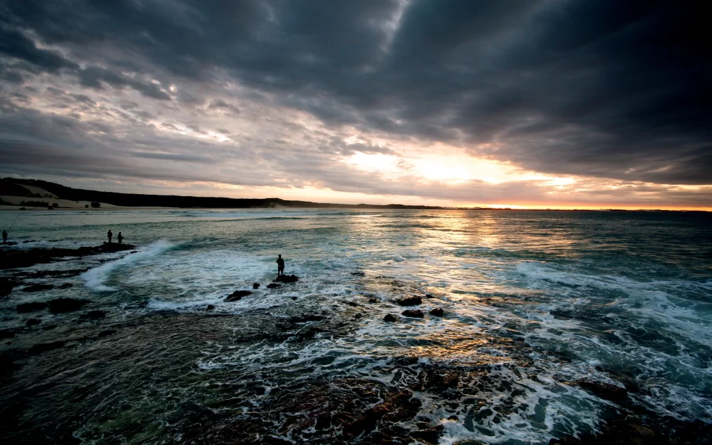 Sunset Ocean Waves Clouds Horizon Silhouette