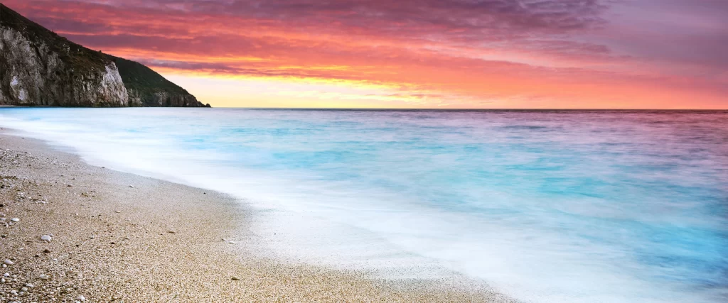 Sunset Beach Ocean Sky Clouds Cliffs