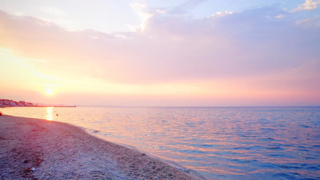 Sunset beach ocean sky clouds horizon