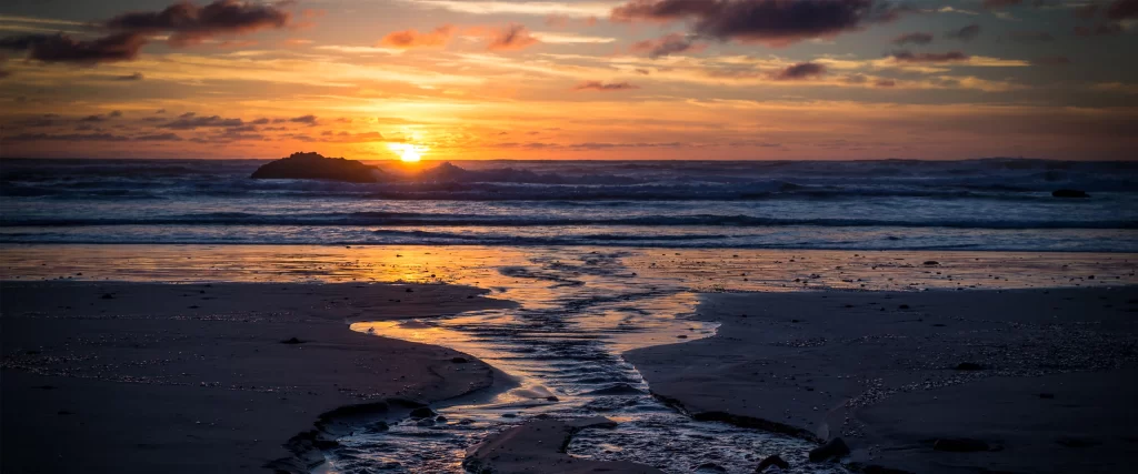 Sunset Beach Ocean Sky Clouds Reflection