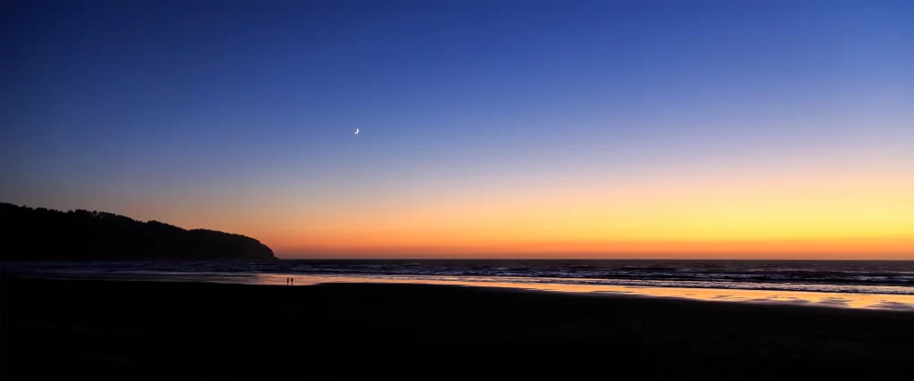 Sunset Beach Ocean Sky Moon Silhouette