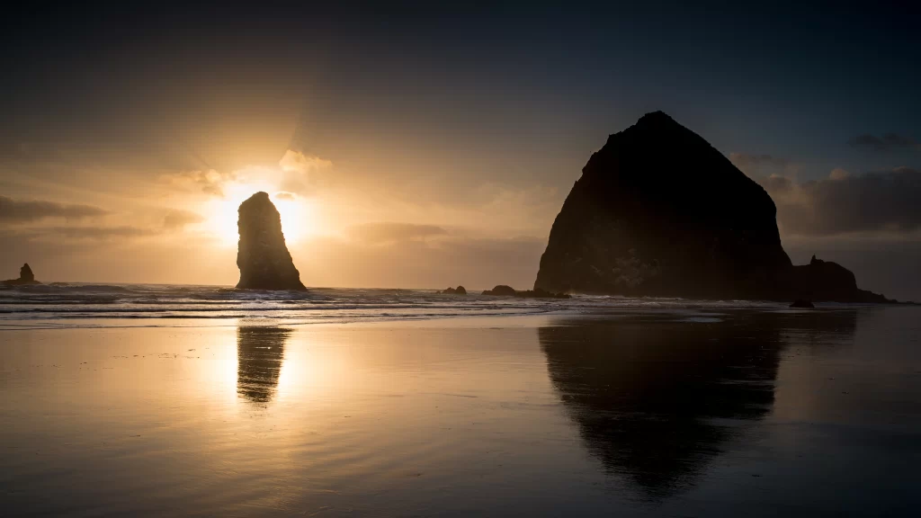 Sunset Beach Rock Formations Reflection Tranquil Nature
