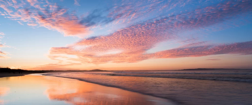Sunset Beach Sky Clouds Reflection Tranquil