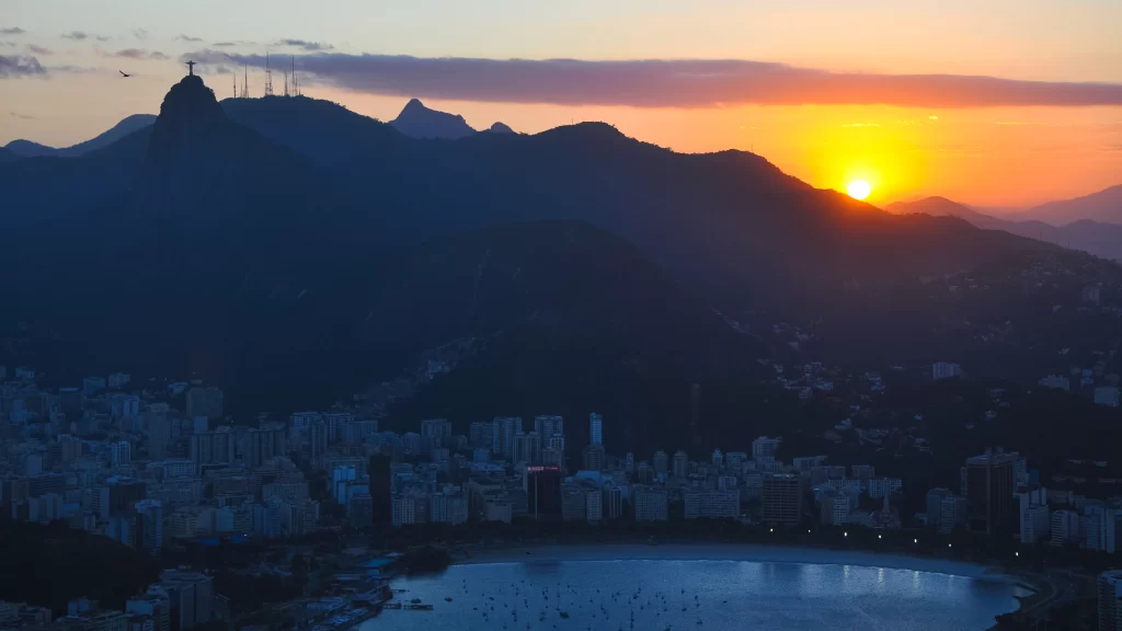 Sunset Cityscape Beach Mountains Skyline Tranquil
