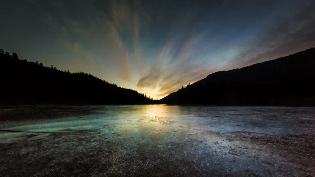 Sunset Lake Mountains Sky Clouds Reflection