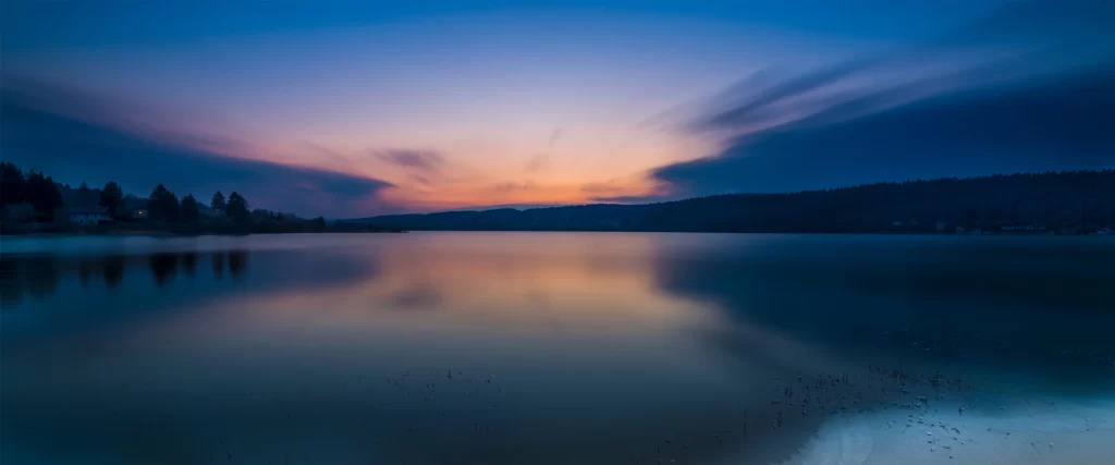 Sunset Lake Reflection Clouds Calm Twilight