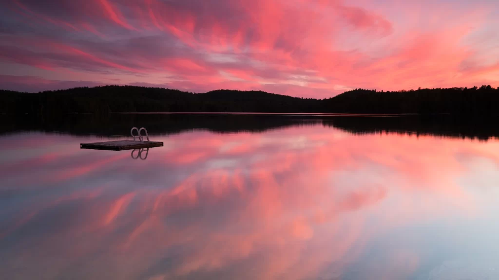 Sunset lake reflection clouds tranquility nature