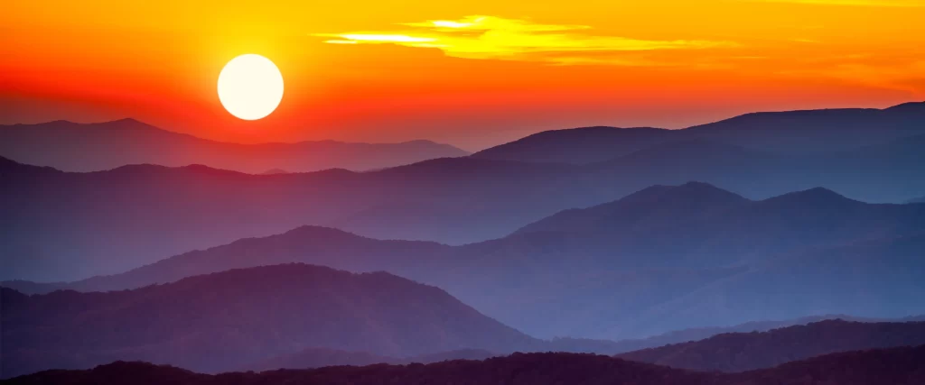 Sunset Mountain Range Orange Sky Tranquil Natural Beauty