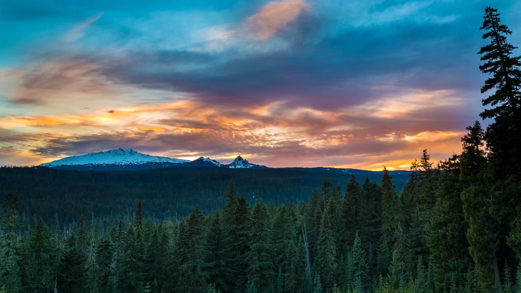 Sunset Mountains Forest Clouds Sky Colors