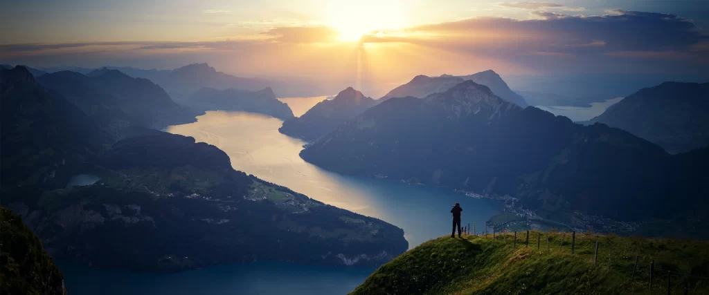 Sunset Mountains Lake Nature Tranquility Horizon