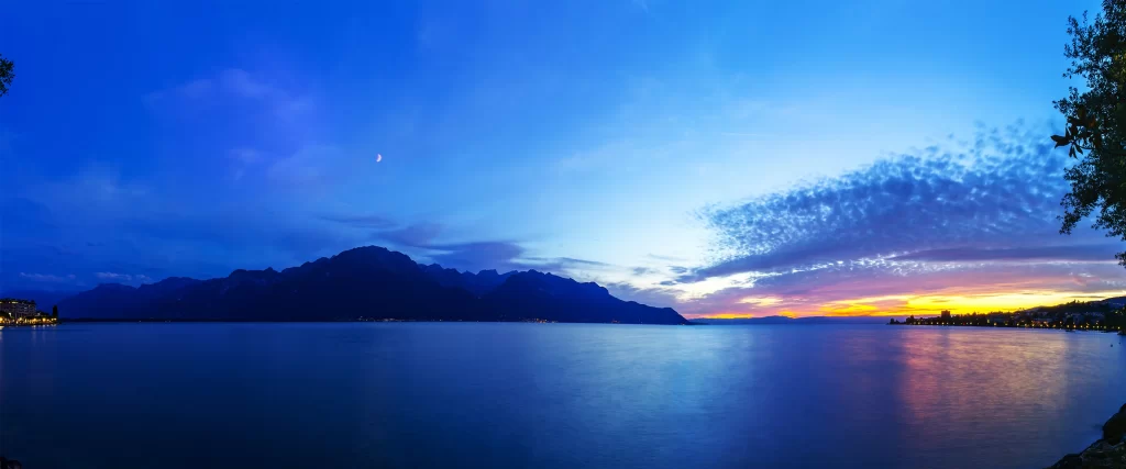 Sunset Mountains Lake Sky Clouds Reflection