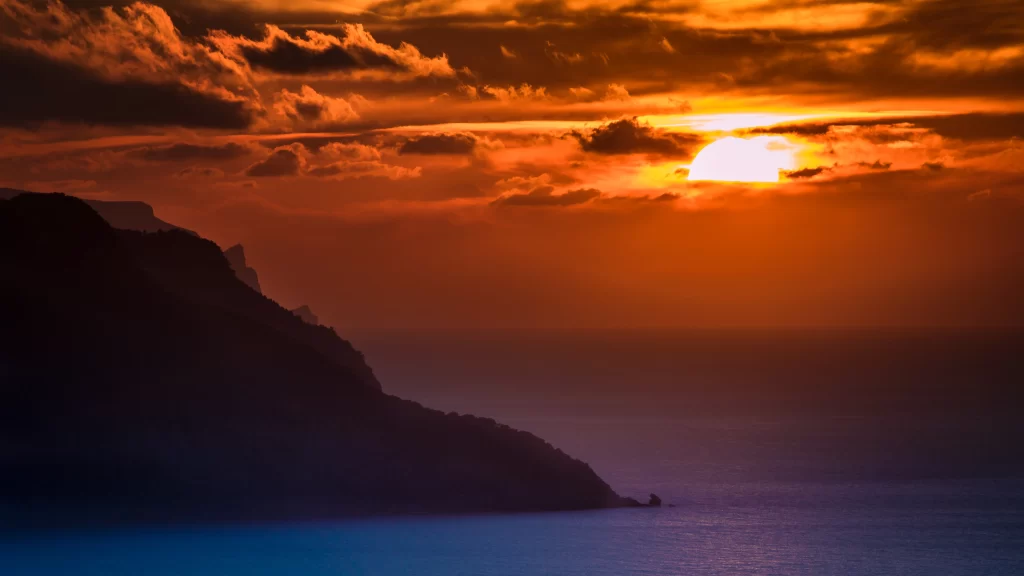 Sunset Ocean Mountains Clouds Sky Colors