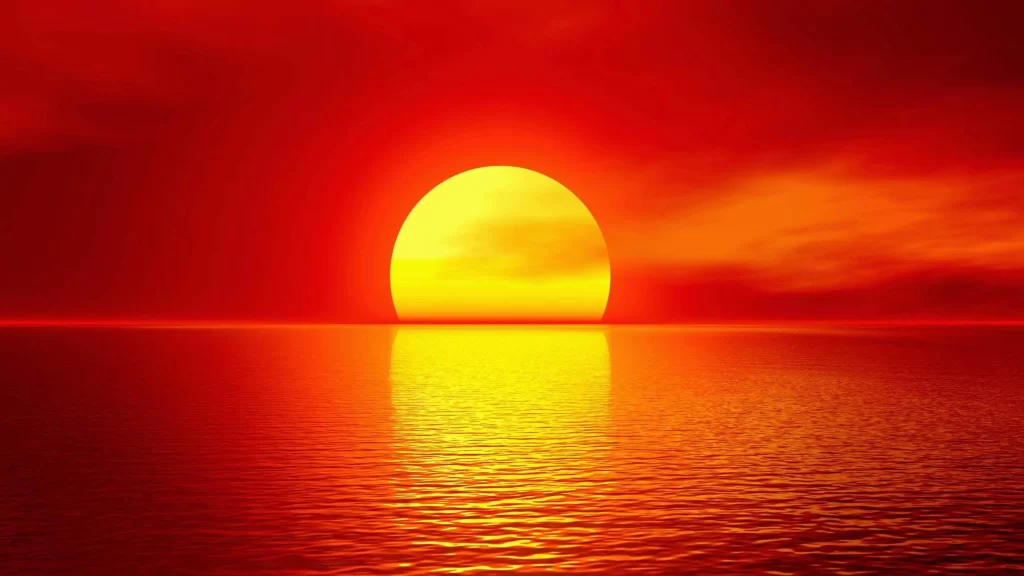 Sunset Ocean Reflection Clouds Warm Colors Horizon