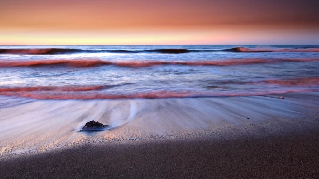 Sunset ocean waves beach sky horizon