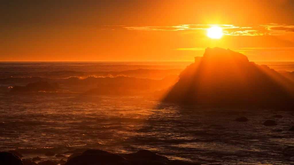 Sunset Ocean Waves Rocks Sky Clouds
