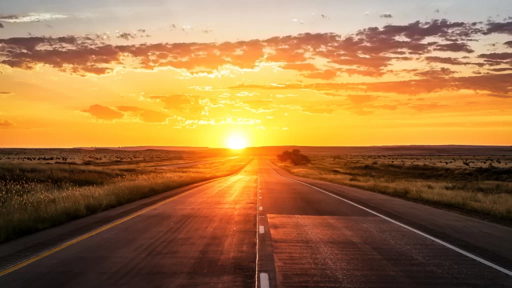 Sunset road horizon clouds landscape tranquility