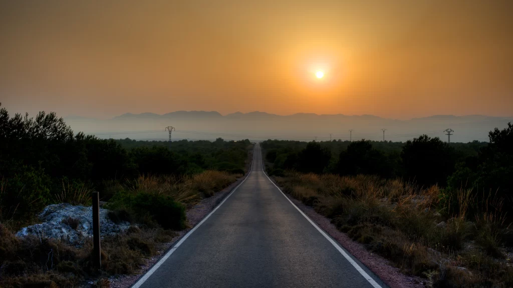 Sunset road nature landscape tranquility horizon
