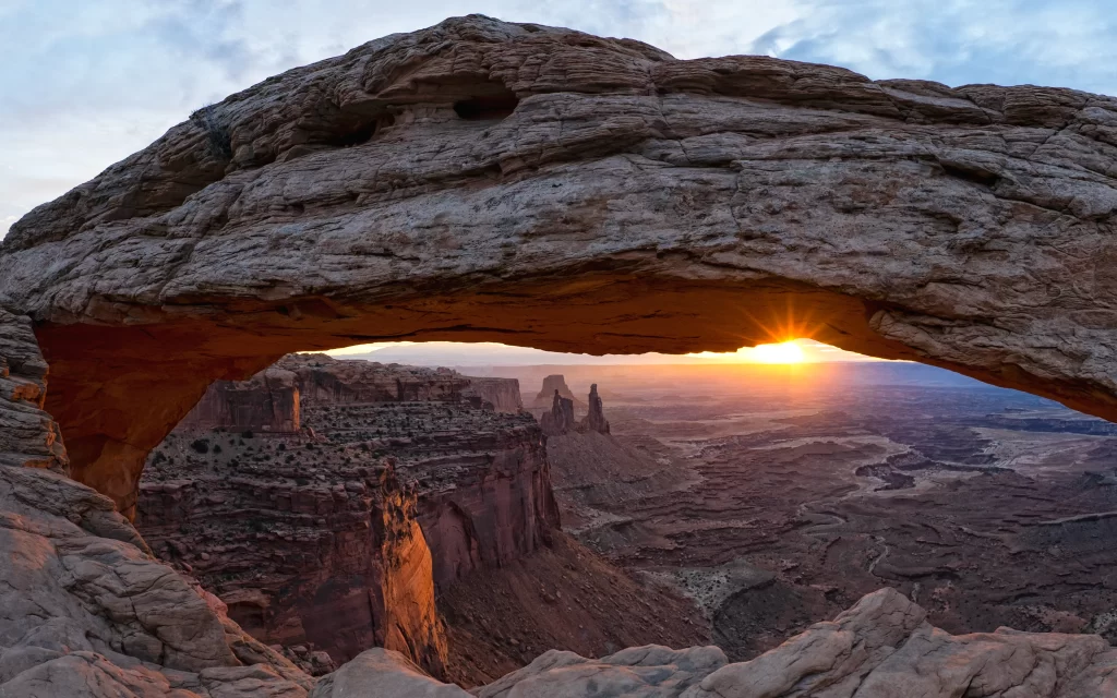 Sunset Rock Arch Canyon Landscape Natural Beauty