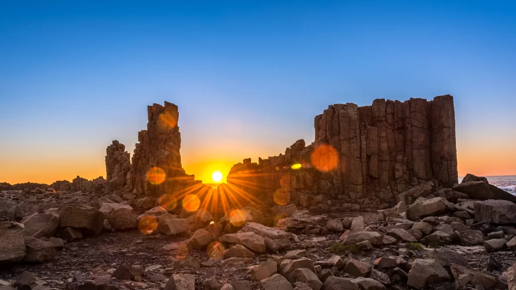 Sunset Rocky Landscape Natural Beauty Rugged Terrain Serene Atmosphere