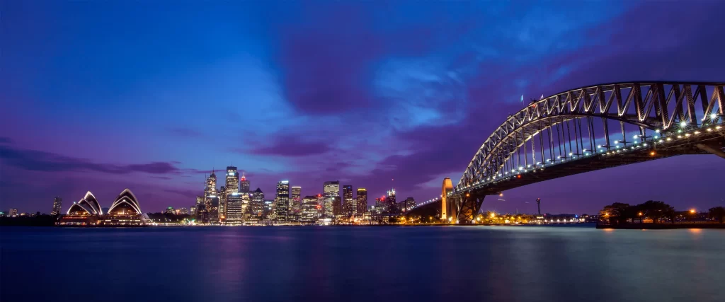 Sydney Harbour Bridge Sydney Opera House Cityscape Twilight Skyline Water
