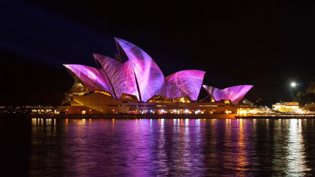 Sydney Opera House Night Lights Water Reflection Architecture