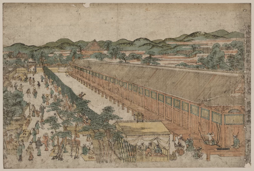 Traditional Architecture Historical Scene Market People Trees Mountains