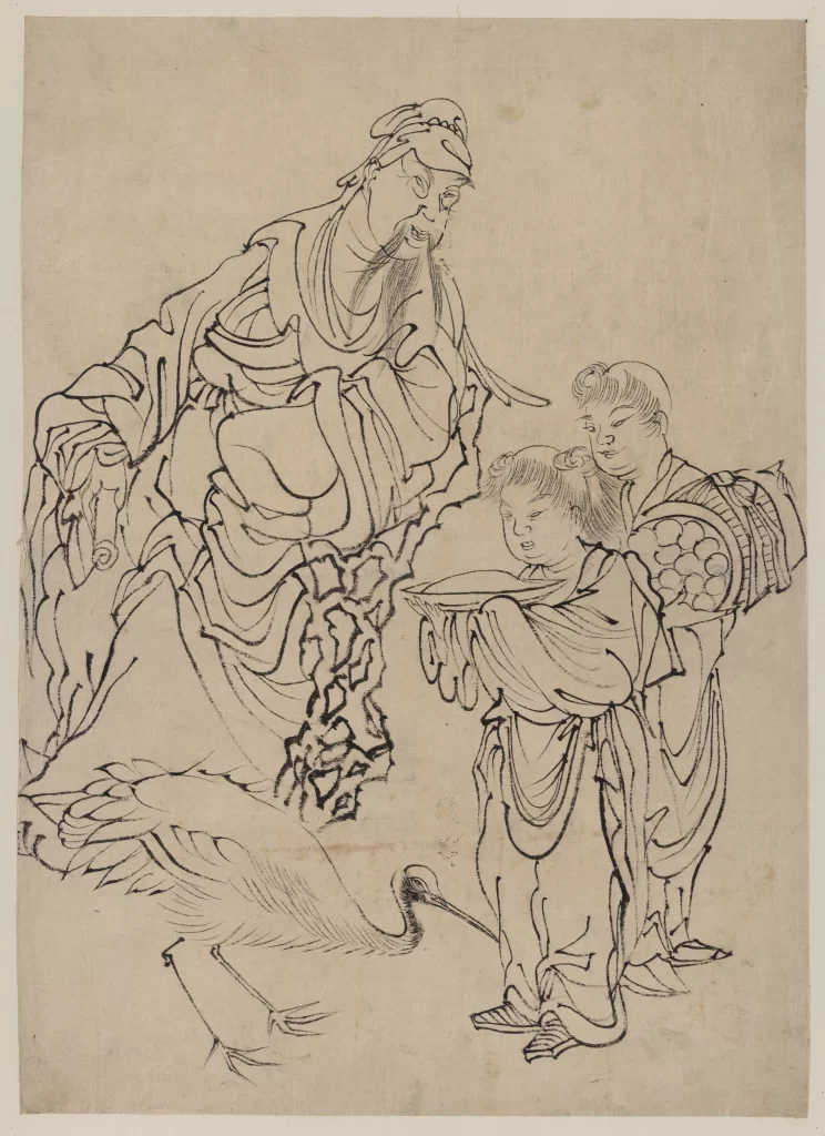 Traditional Chinese Art Line Drawing Figures Crane