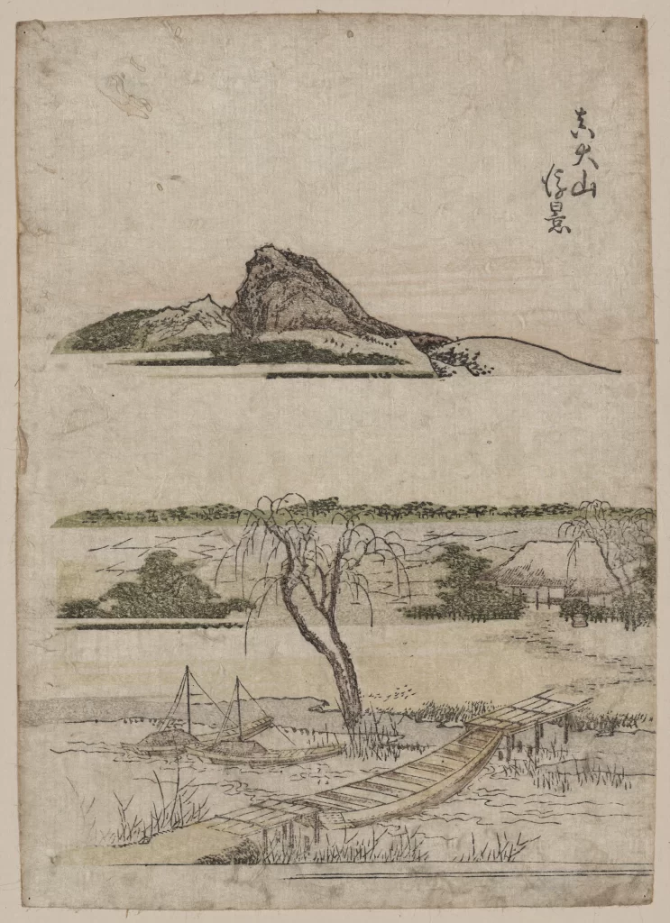 Traditional Ink Painting Landscape Mountain Tree Boat Bridge