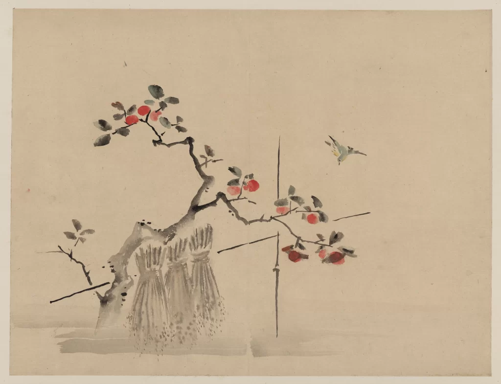 Traditional Ink Painting Plum Blossoms Bird Branches Leaves Simplicity