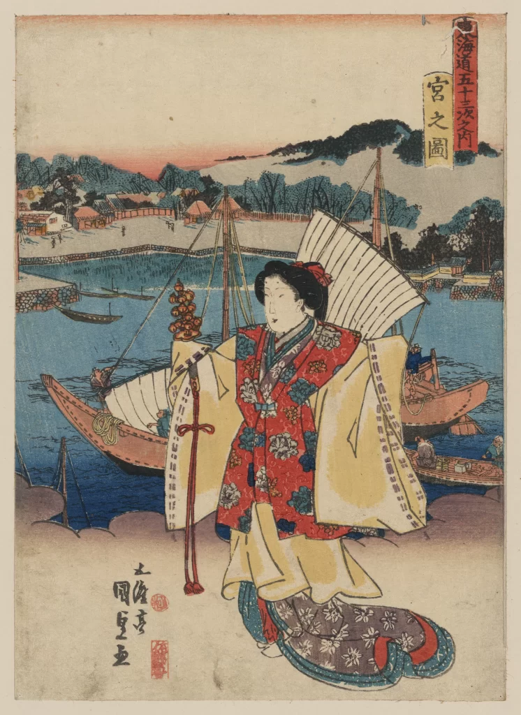 Traditional Japanese Art Edo Period Ukiyoe Boat Landscape