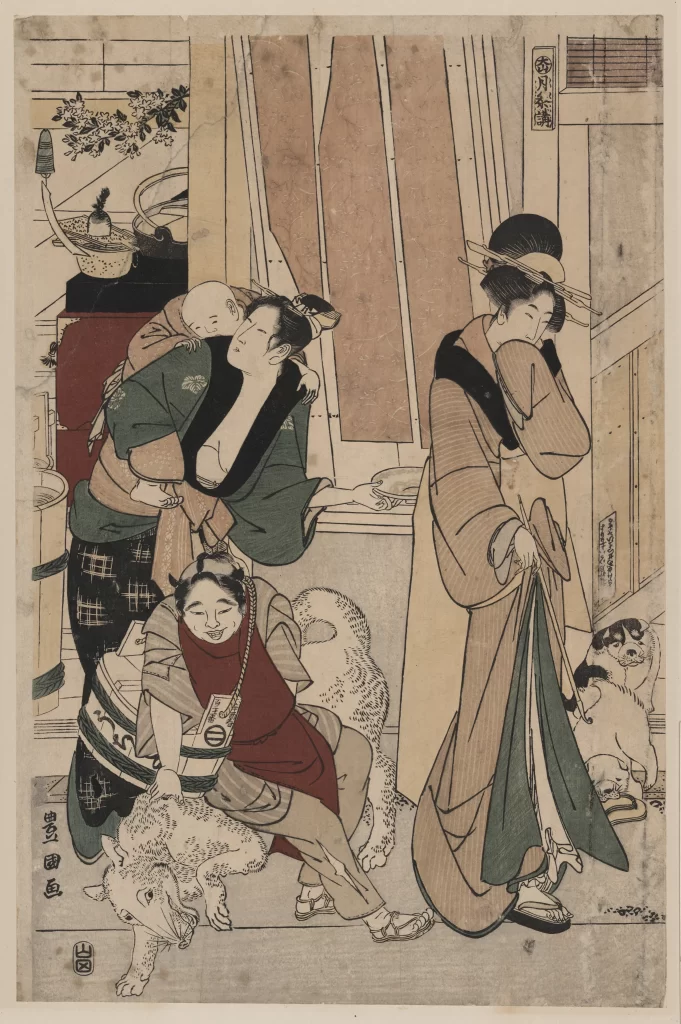 Traditional Japanese Art Family Everyday Life Cultural Scene Historical Illustration