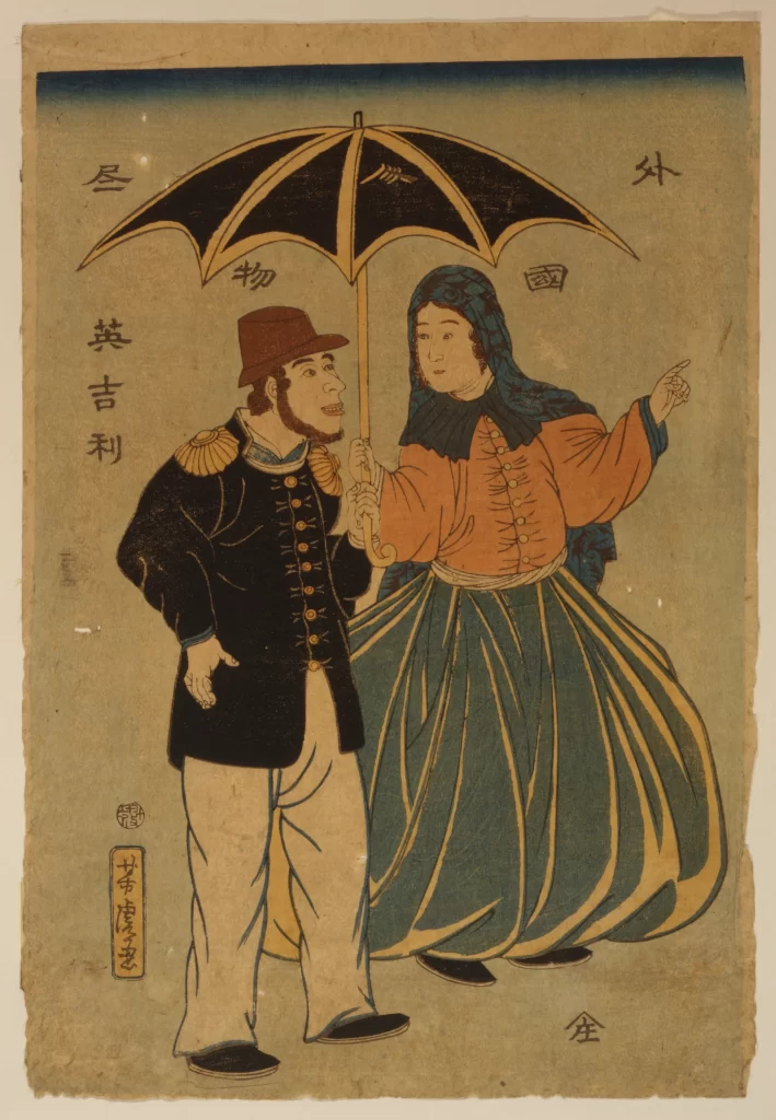 Traditional Japanese Art Historical Costume Umbrella Cultural Depiction Ukiyo-e Style