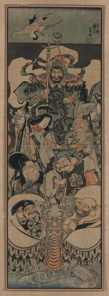 Traditional Japanese Art Historical Figures Cultural Symbols Ukiyo-e Style Detailed Costumes Narrative Scene