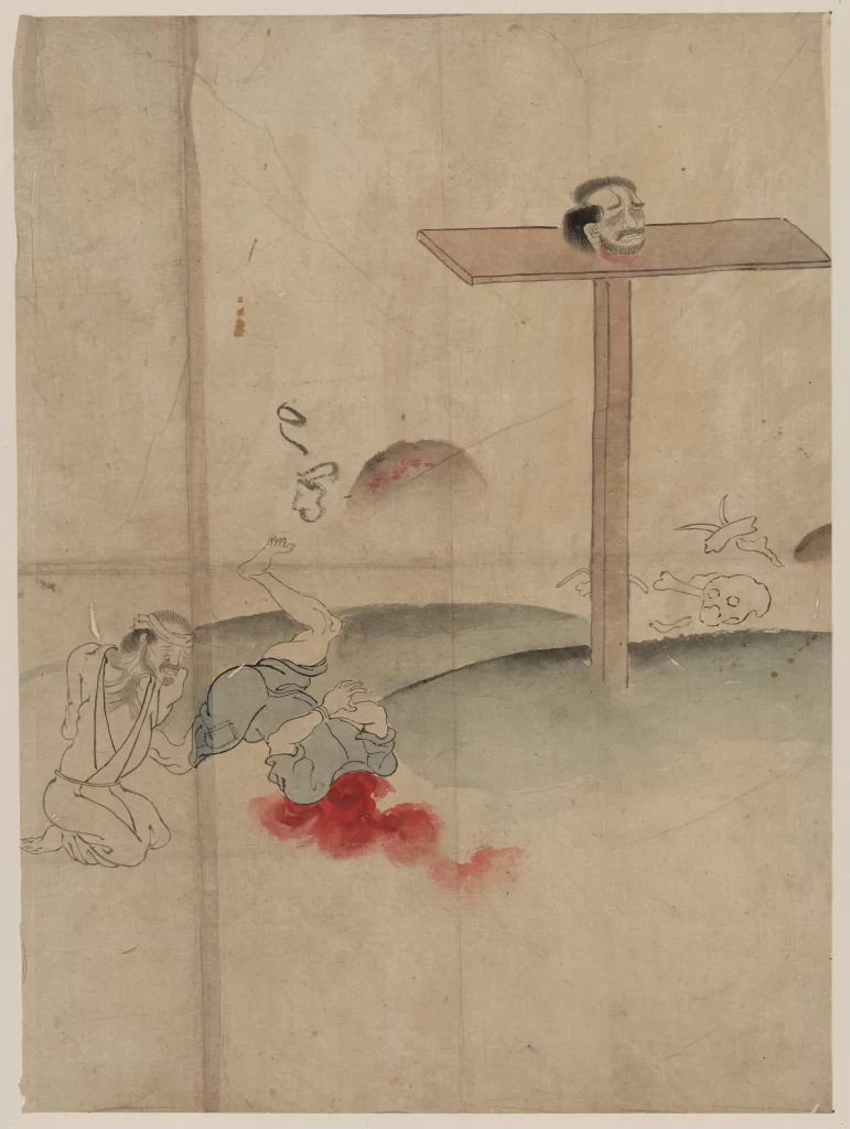 Traditional Japanese Art Historical Scene Blood Skulls