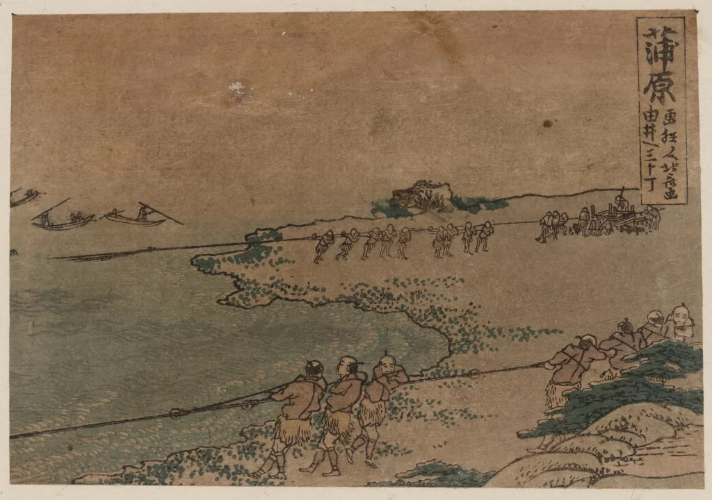 Traditional Japanese Art Historical Scene Boats People Landscape Cultural Heritage