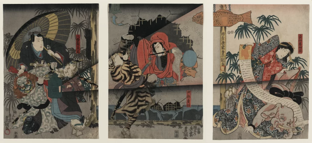 Traditional Japanese Art Historical Scene Cultural Depiction Narrative Illustration Ukiyo-e Style