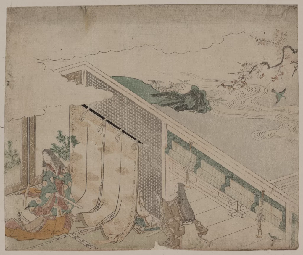 Traditional Japanese Art Historical Scene Cultural Depiction Nature Architecture