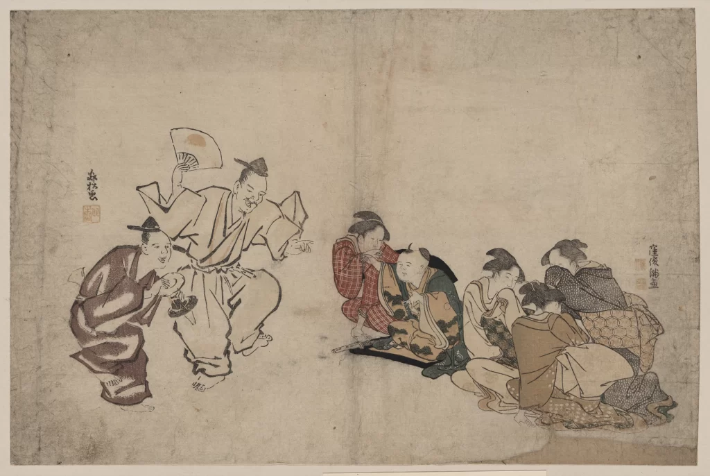 Traditional Japanese Art Historical Scene Cultural Depiction Traditional Attire Social Gathering Artistic Expression